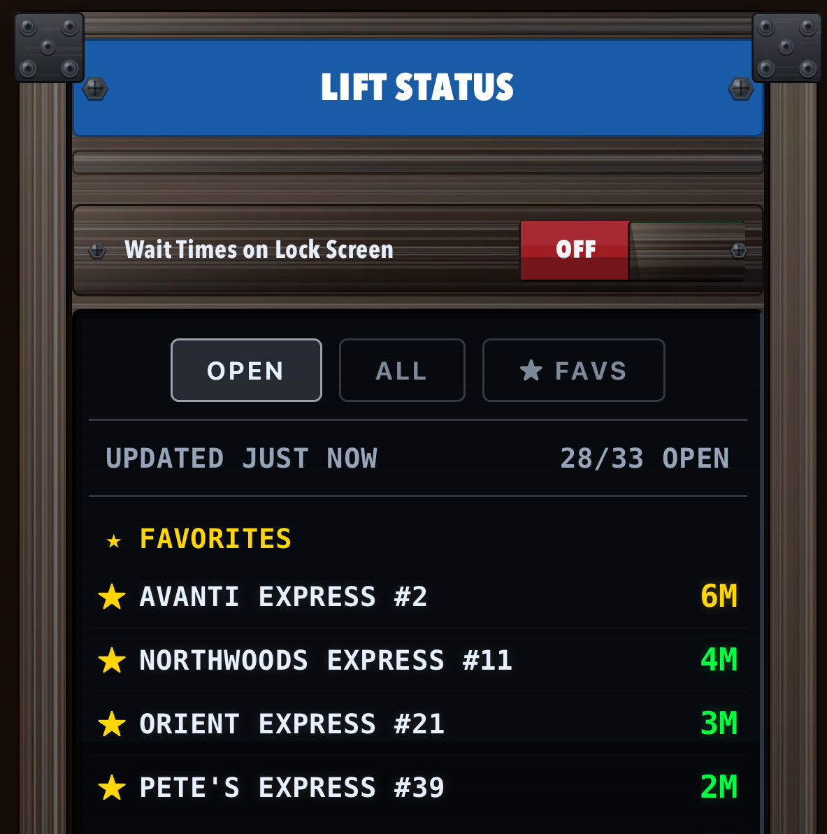 In-app lift status with wait times